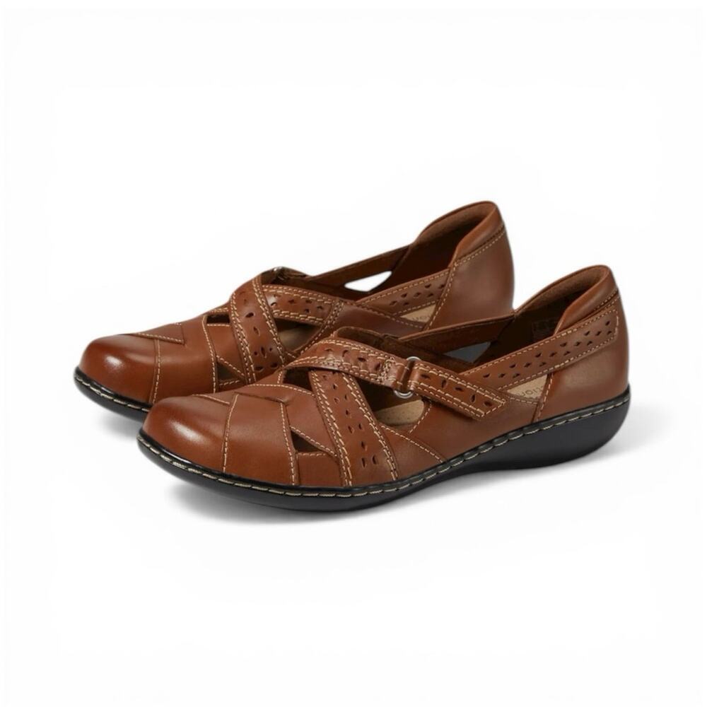 Clarks Brown Leather Ashland Spin Q Comfort Bendable Ortholite Cushion Shoes 9